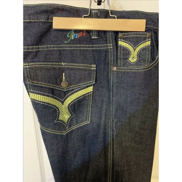 Jinzu Denim Mens Size 38 X 32 Sword Pockets Embroidered Baggy Loose Hip Hop Blue - Picture 6 of 7